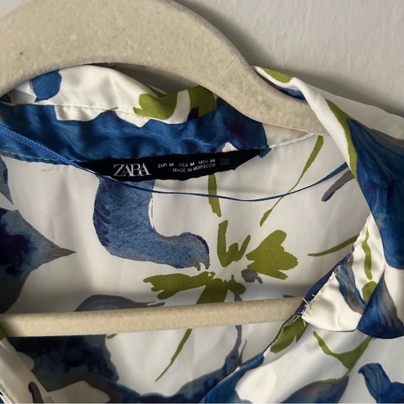 Zara Floral Button Down Oversize Shirts in White and Blue Size M - Picture 4 of 10